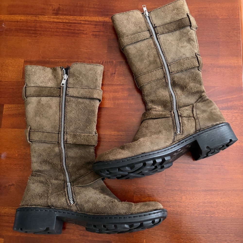 Born Tessa Brown Tan Suede Leather Triple Buckle Biker Moto Distressed Boots 9.5 - Picture 7 of 10